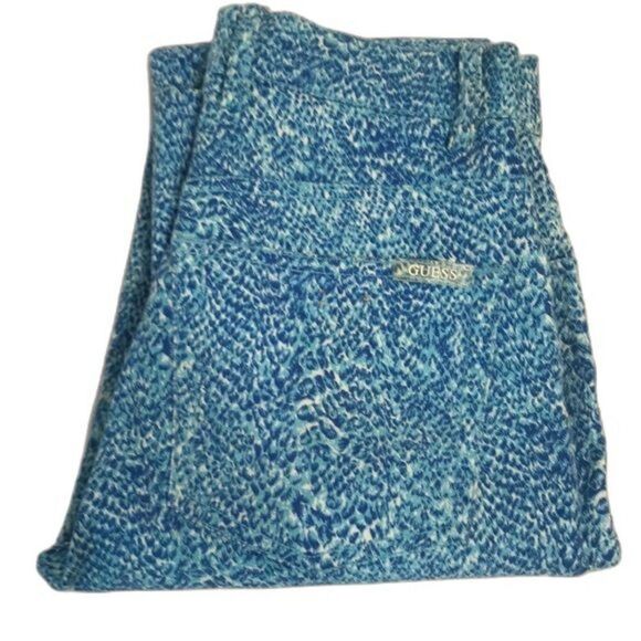 Vtg guess 90s blue snakeskin all over print stretch jeans made in USA size 24 - Picture 2 of 13